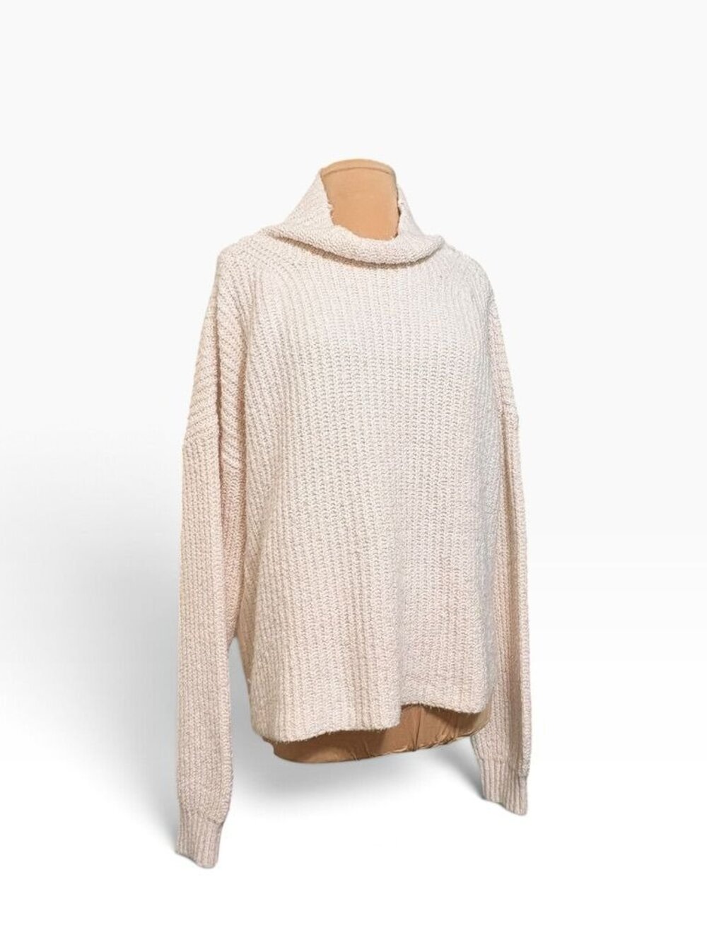 Anthropologie Ribbed Knit Sweater XL Warm Cream Ivory Mock Neck Fall Casual